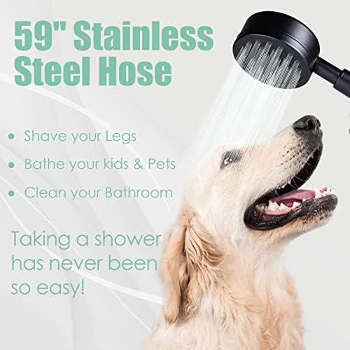 Shower Head, High Pressure Shower Heads with 59" Stainless Steel Hose, Powerful Shower Head and Hose Water Saving Against Low Pressure Water Supply Pipeline with Extra Replaceable Filter SpongeBlack