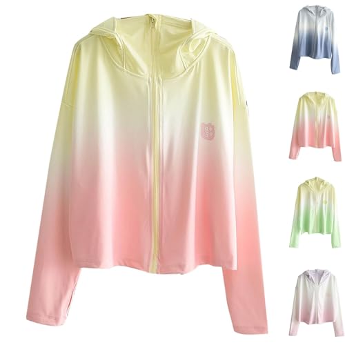 Kids Cooling Sun Shirt Gradient Zip-Up Hoodies Girls Boys UPF50+ Sun Protection Loose Hooded Jacket for 3-14 Years2