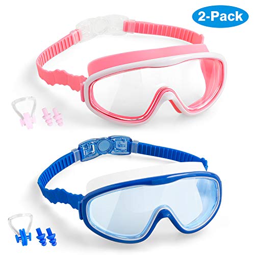 COOLOO Kids Swim Goggles, 2-Pack Wide Vision Swimming Glasses for Children and Early