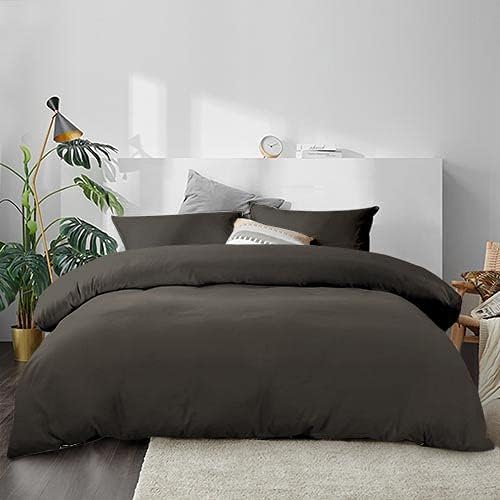 EMONIA Premium Duvet Cover Full/Queen Size 3 Pieces Set 1800 Series Hidden Zipper Closure Microfiber Duvet Cover (1 Duvet Cover & 2 Pillow Shams) Wrinkle Free (Queen, Dark Grey)