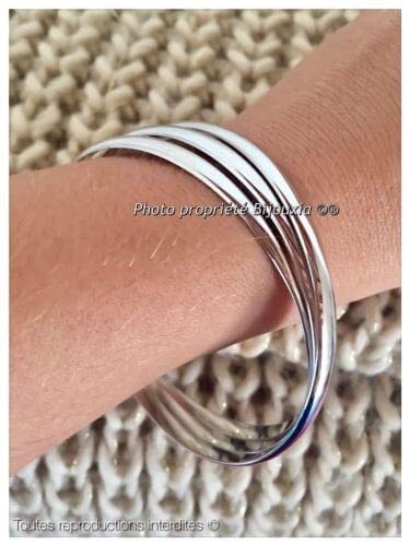 Bracciali Tripla Mezza JONCS 6,6 MM Argento Massiccio 925/1000 Rodiato, Taglia unica, Argento sterling