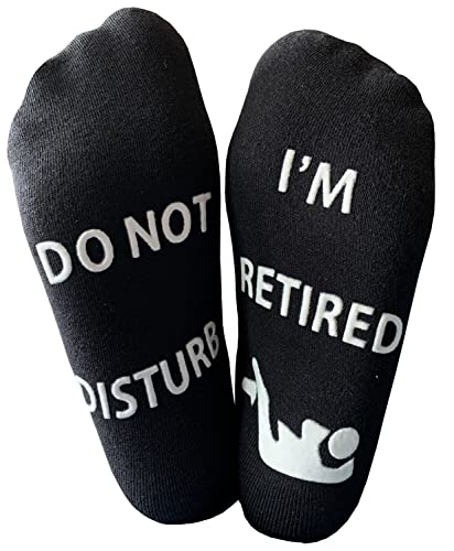 Wansruee ' DO NOT DISTURB, I'M RETIRED ' Socks Funny Novelty Socks Gifts (Black)
