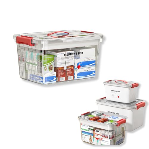 Image of HoopVool Clear Plastic Medicine Storage Box Organizer, Family Emergency Kit Portable Lockable Container for, Art Craft and Cosmetic Household Organizer (Transparent, Small)