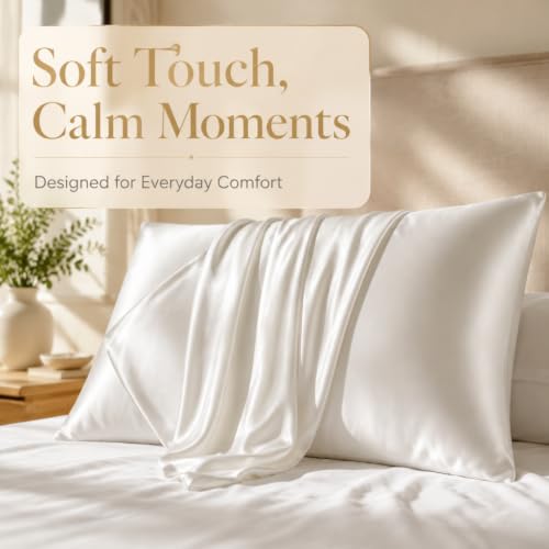 Silk Pillow Cases 2 Pack Standard Size with Zipper,White - image 5