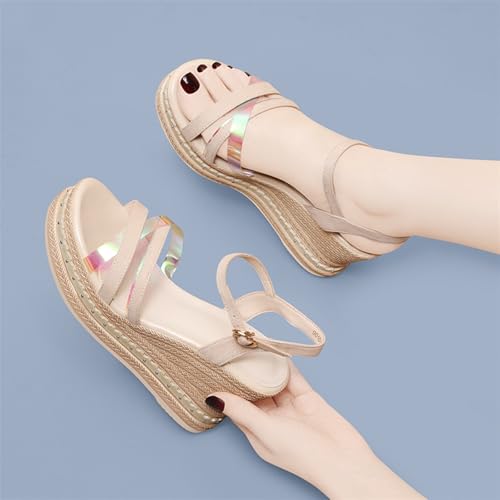 Lace Up Wedge Sandals for Women Fashion Summer Breathable Fish Mouth Slope Sandals Ladies Buckle Strap Platform2