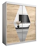 ABIKSMEBLE Boliwia 180 Armadio a Due Ante Scorrevoli per Camera da Letto - Armadio Moderno con Specchio, Appendiabiti e Ripiani - 180x200x62 cm - Bianco Opaco + Sonoma