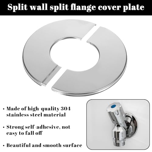 2 Piece Stainless Steel Wall Split Flange for 1-1/2\"/40mm Diameter Pipes Self-Adhesive Escutcheon Plate Cover Decorative Plumbing Trim Ring for Kitchen Laundry Room Bathroom