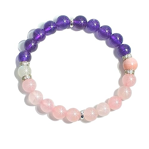 Cryhand Love Attraction Rose Crystals Healing Amethyst Blessing Beaded Bracelets For Women Opal Moonstone Rose Quartzs Natural Stone Pink Chakra Bracelets Handmade Charm Y2K Jewerly Gifts For Girls #TOP1