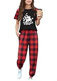 Arshiner Girls Clothing Set Short Sleeve Crew Neck Fashion outfits with Pockets Kids Sweatsuit Tracksuit Red Plaid 9-10Y