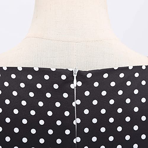 Women Vintage 50S 1950S Dress Square Neck A-Line Polka Dot Rockabilly Swing Evening Party Cocktail Dresses Black M #TOP3