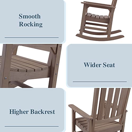 Psilvam Patio Rocking Chairs Set Of 2, Poly Lumber Porch Rocker With High Back, 350Lbs Support Rocking Chairs For Both Outdoor And Indoor, Poly Rocker Chair Looks Like Real Wood (2, Brown) #TOP3