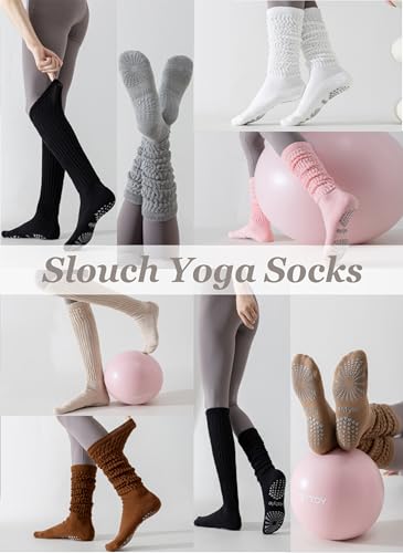 Hstyle Grip Pilates Socks for Women, Slouch Scrunch Yoga Barre Socks for Hospital Workout