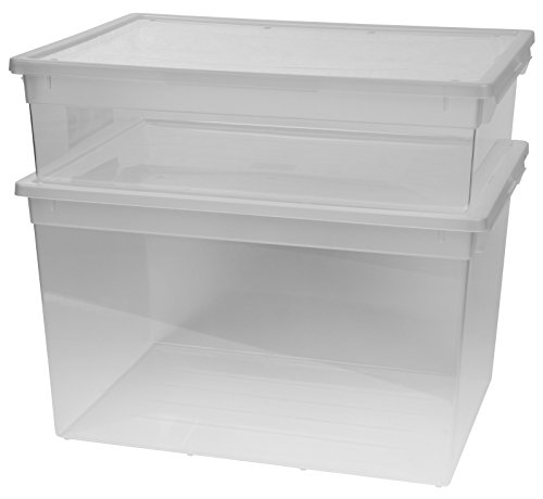 Kreher 2 Stück Aufbewahrungsboxen in XL (22 Liter) und XXL (50 Liter) Ausführung. Mit Deckel, in Transparent.