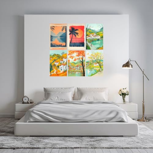 Image of SiddArtify Tropical Landscape Wall Art Prints Set - Vintage Travel Poster Decor for Living Room Bedroom Office - 8x12 inch Board Pack of 6