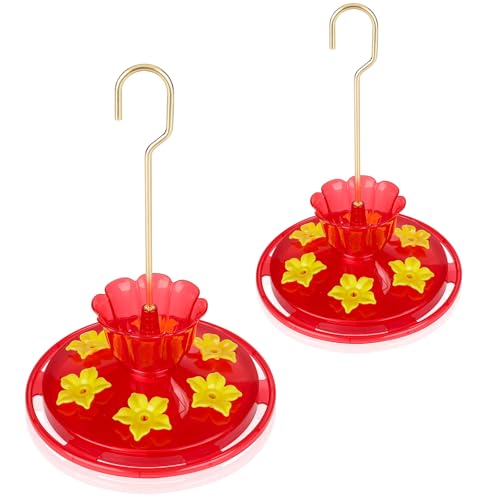 Plastic Hummingbird Feeders for Outdoors Hanging Ant and Bee Proof, 2 Pack 7 OZ Hummingbird Feeder with 6 Feeding Ports and Perches, Built-in Ant Moat, Easy Clean Refill for Garden Décor(Plastic, 2)