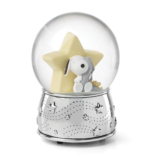 Reed and Barton Home Decor Little Snoopy Musical Water Globe Made from Metal & Glass Room Decor Plays Rock-A-Bye Baby Snow Globe Kids Gift Decorations Snoopy Design (Silver & White 1 Piece)