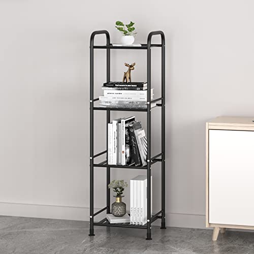 Jsb 4 Tier Narrow Bathroom Shelving Unit, Kitchen Storage Rack Organizer Metal Corner Shelf For Living Room Laundry Pantry (Matte Black, 4 Tier) #TOP1