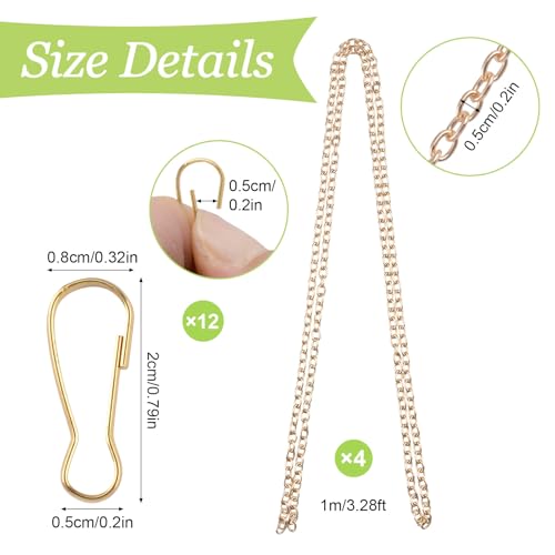 Image of Picture Hanging Kit with 4Pcs 1M Picture Hanging Chains & 12Pcs Hooks, Heavy Duty Metal Display Chain for Photo Frames Artworks Mirror(Gold)