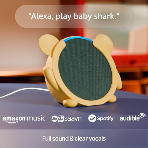 Image of Amazon Echo Pop (Green) Smart Bluetooth Speaker | Combo for Kids aged 4+ years with Teddy Sleeve by BonKaso | Interactive learning, stories, rhymes & hands-free fun | Limited Edition | Alexa for Kids