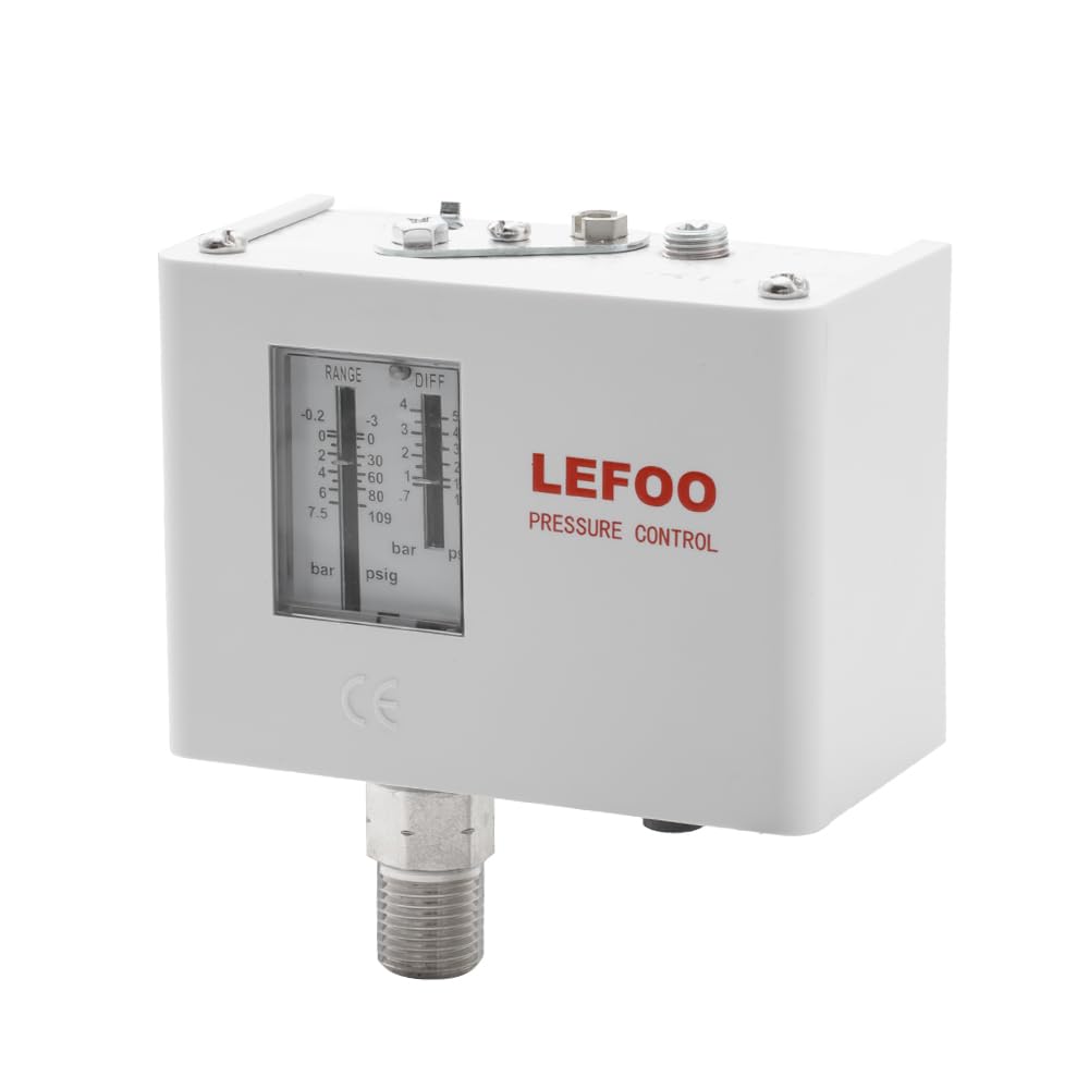 LEFOO LF5508 Adjustable Oil HVAC Pressure Control/Steam Boiler Pressure Switch/Single Refrigeration/Air Water Pump Compressor Pressure Switch -2.9psi~109psi