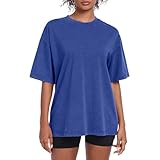 Womens Washed Vintage Oversized T-Shirt Casual Baggy Streetwear Boyfriend Tee Workout Short Sleeve Cotton Tops(W-Blue,m)