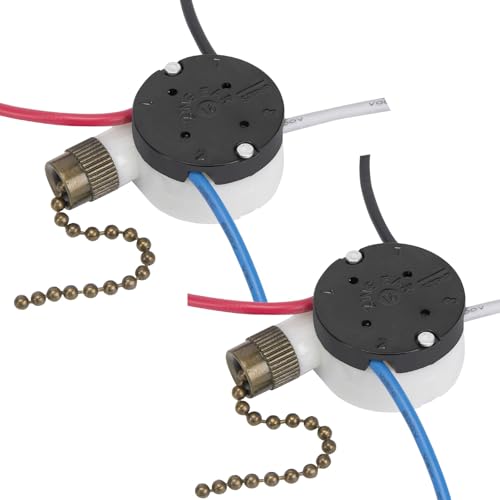 Image of 2PS Ceiling Fan Switch Zing Ear ZE-208s E89885 3 Speed 4 Wire Pull Chain Switch Fan Light Switches Replacement Part with 4 Pre-Installed Wires(Bronze Chain)