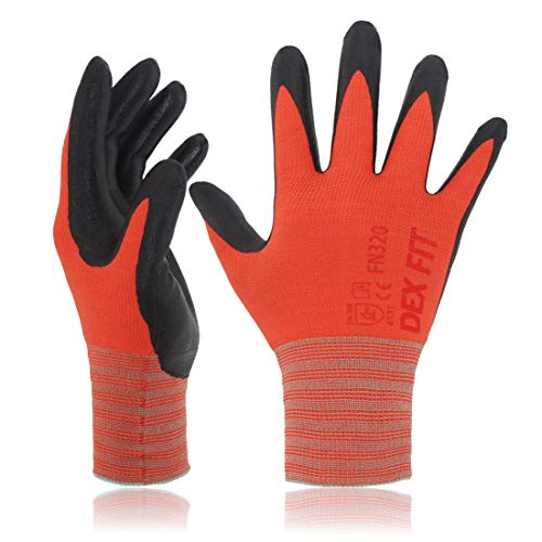 Image of DEX FIT Nitrile Work Gloves FN320, 3D Comfort Stretch Fit, Power Grip, Durable Foam Coated, Thin & Lightweight Premium Nylon, Machine Washable, Red 11 (XXL) 3 Pairs
