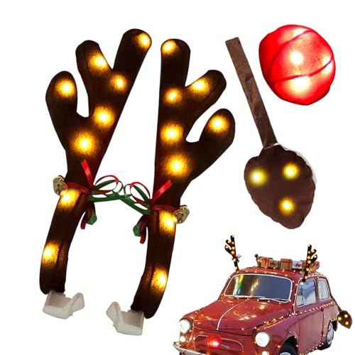 Decoraciones de coche para Navidad en madera con luces LED para techo de vehículos