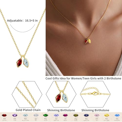 Birthstone Necklace for Women Dainty Gold Necklace with 2 Birthstone Christmas Stocking Stuffers Teen Girl Gifts Trendy Stuff Birthday Gift Moms 2025 Graduation Gift Adjustable Anniversary Jewelry for Daughter Girlfriend Friend