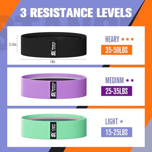 Image of Booty & Resistance Bands - 3 Level Non-Slip Fabric Exercise Bands for Legs & Glutes, Women & Men, Squats, Hip Thigh Training, Yoga, Pilates, Home Workout