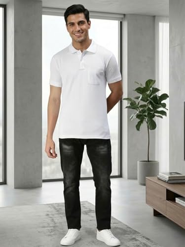 Image of Lux Cozi Men's Polo T-Shirt Regular Fit Half Sleeves with Pocket | Cotton Blend Polo Neck Collar T-Shirt for Men | Casual, Office Comfortable Breathable T-Shirt | Stylish Plain Tee