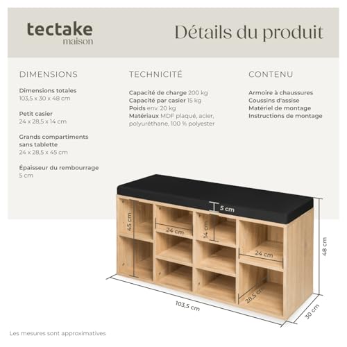 Meuble à chaussures pour 10 paires de chaussures chêne - vue 3