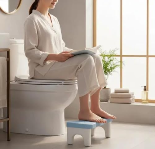 Image of A to Z Hub Polypropylene (PP) Perfect Posture Bathroom Toilet Step Stool with Massage Rollers, 18 cm Height, Foldable Design, (Grey and Black) (Blue)
