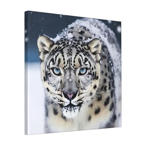 Léopard des neiges aux yeux bleus sur toile moderne 40,6 cm décor mural maison