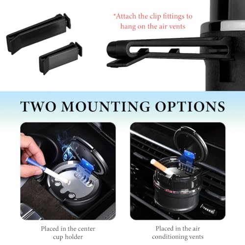Image of Car Ashtray with Lid, Detachable Smokeless Steel Ash Tray with LED Light for Car Cup Holder Air Vent, Mini Portable Ashtray Universal for Most Vehicle Interior, Home, Office (Silver)