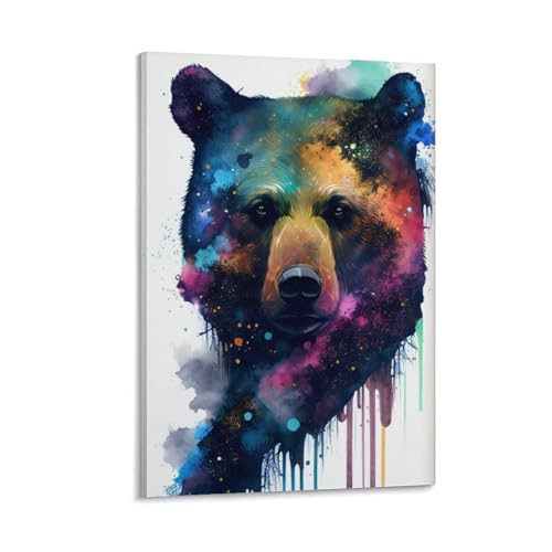 Poster portrait d'ours aquarelle décoration bureau 40x60
