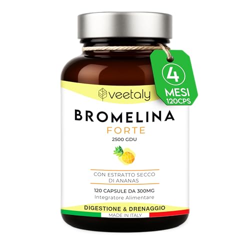 #Commissioniguadagnate<br>Bromelina Forte Drenante Anticellulite Digestivo Diuretico e Antinfiammatorio Naturale - 120 Capsule Vegane da 2500GDU/gr per 4 Mesi - 1 Capsula al Giorno per Sgonfiare Pancia e Gambe