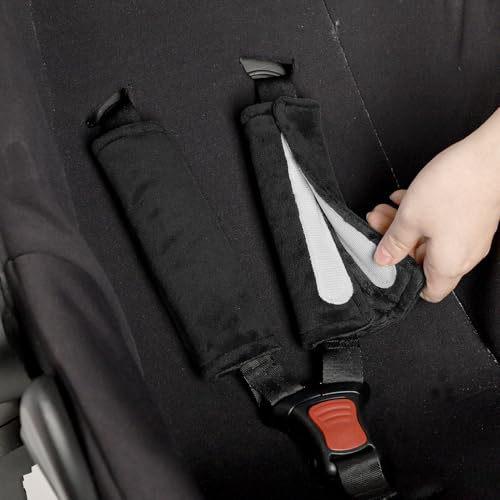 Image of GFU Car Seat Strap Pads for Baby, Soft Shoulder Pads for Comfort, Reversible Seatbelt Covers for Kids, Perfect for Baby Car Seat, Stroller, Swing, High Chair, Size: 6.5 x 6.5 inch, Black
