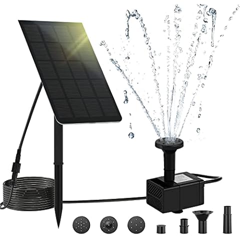 Solar Fountain Water Pump for Bird Bath with Solar Panel and USB Powered Solar Water Pump 2.5W USB Water Pump Solar Fountain Kit 200L/H Solar Submersible Pump with 7 Nozzles for Garden Water Feature Cover