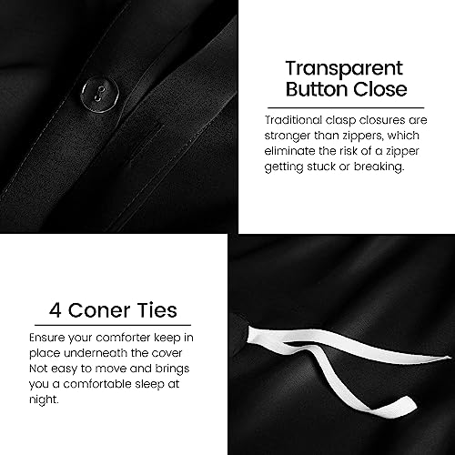 Rosecret 100% Bamboo Duvet Cover Set King Size,Black Bamboo Bedding Set Luxuriously Soft And Cooling,1 Duvet Cover 2 Pillowcases With Corner Ties,Button Closure #TOP4