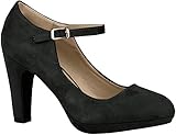  Damen Schuhe Plateau Pumps Lack Spangenpumps High Heels Blockabsatz 157223 Schwarz Brito 37 Flandell