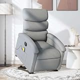 HBFDSFG Electric Stand Up Massage Recliner Chair for Elderly with Power Lift and Electric Reclining Function, 6 Massage Points, Side Pocket, Light Gray Fabric
