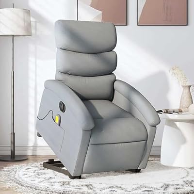 HBFDSFG Electric Stand Up Massage Recliner Chair for Elderly with Power Lift and Electric Reclining Function, 6 Massage Points, Side Pocket, Light Gray Fabric