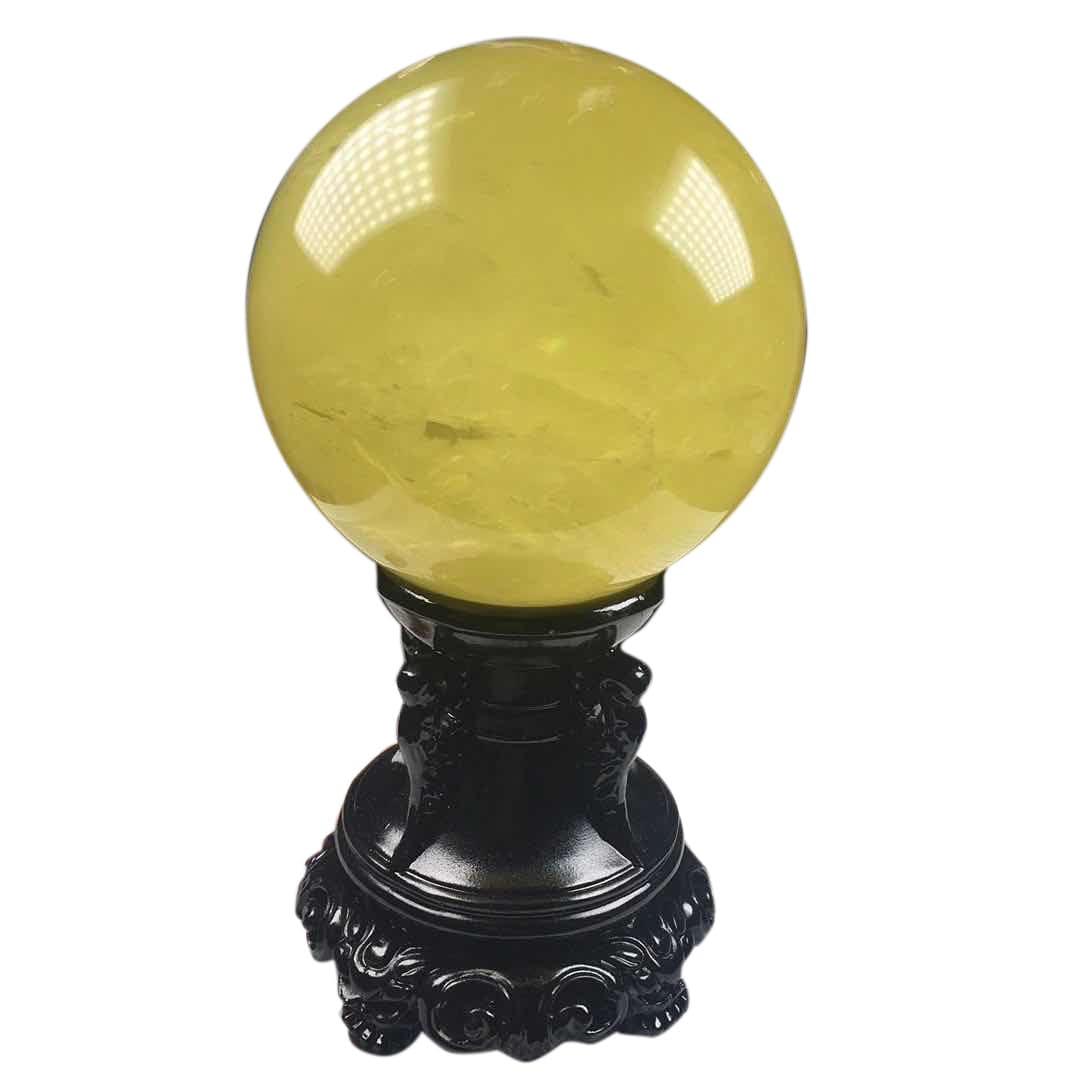 RVBLRDSE Citrine Crystal Sphere Gemstone Ball Sculpture Figurine with Wooden Stand for Divination Home Decoration,Yellow,75mm Gemstone Stone