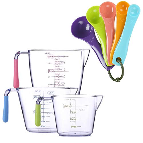 WWmily - Juego de tazas y cucharas medidoras apilables (3 tazas +...