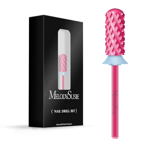 MelodySusie Safety Nail Drill Bits, 3/32'' Smooth Round Top Small Barrel Carbide Bits, Fast Remove Acrylic or Hard Gel for Manicure Pedicure Salon Professional or Beginner, Pink Blossom, 4XC