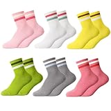 Utensilsto 6 Paar Socken Kinder Tennissocken Kinder 31-34 Sportsocken Jungen Mädchen Elastische Baumwolle Kindersocken mit Streifen Sport Socken für Jungen Mädchen(Grau+Grün+Weiß+Rosa+Gelb+Hellrosa)