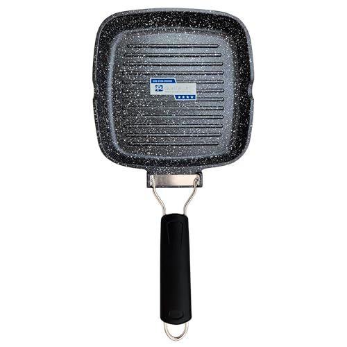 briebe Black Titanium Grill Stripe Rotisserie Induction, Non-stick Titanium, Frying Pan 20 x 20 cm Cast Aluminium without PFOA, Folding Handle, Suitable for Glass-Ceramic, Gas - Image 4