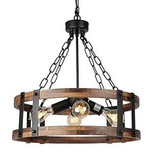   Farmhouse-Rustic-Wood-Chandelier-4-Light-Industrial-Drum-Chandelier-for-Dining-Room-Vintage-Pendant-Hanging-Light-Fixture-with-Black-Metal-Accent-for-Kitchen-Living-Room-Dining-Area
