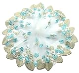 KARMELLING 1 Yard Mint Mesh Sequins Embroidered Lace Trim for Sewing and Bridal Wedding Decorations